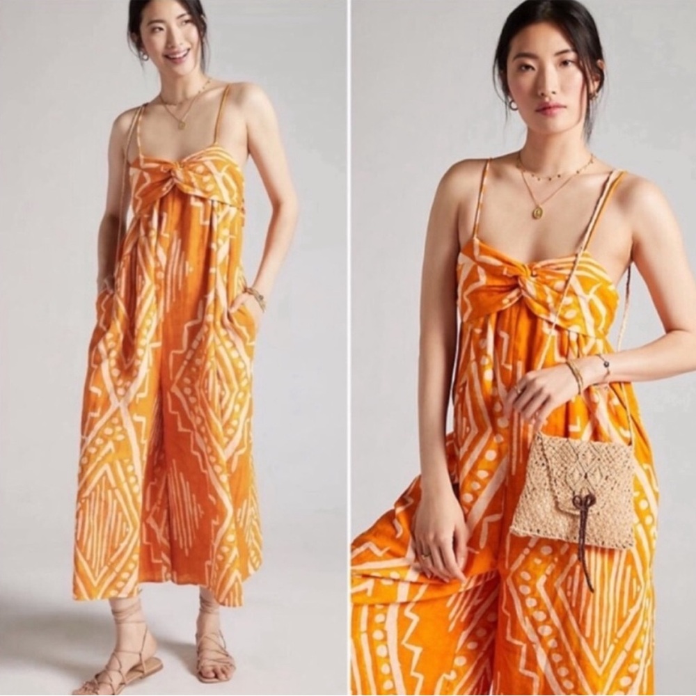 Anthropologie tribal wide leg pleated jumpsuit